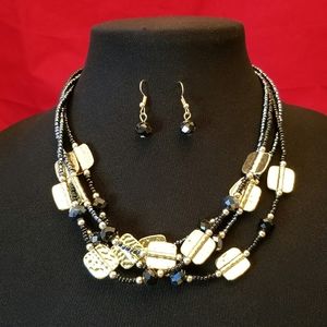 Cloie Multi Strand Beaded Necklace Set Includes Matching Fish Hook Earrings